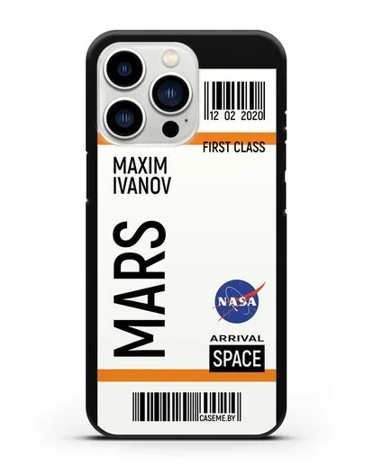 Чехол Космический билет на Марс NASA с именем фамилией силиконовый для iPhone 13 Pro