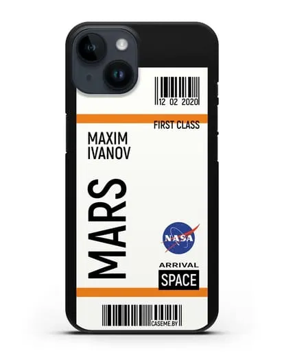 Чехол Космический билет на Марс NASA с именем фамилией силиконовый для iPhone 14