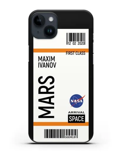 Чехол Космический билет на Марс NASA с именем фамилией силиконовый для iPhone 14 Plus