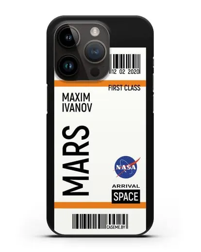 Чехол Космический билет на Марс NASA с именем фамилией силиконовый для iPhone 14 Pro