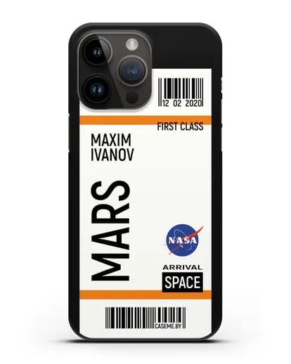 Чехол Космический билет на Марс NASA с именем фамилией силиконовый для iPhone 14 Pro Max