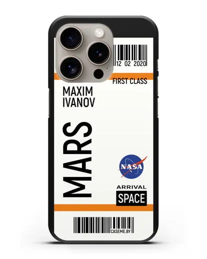 Чехол Космический билет на Марс NASA с именем фамилией силиконовый для iPhone 15 Pro