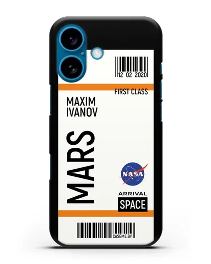 Чехол Космический билет на Марс NASA с именем фамилией силиконовый для iPhone 16