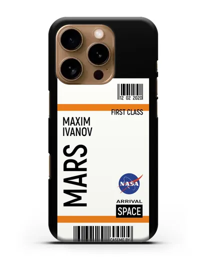 Чехол Космический билет на Марс NASA с именем фамилией силиконовый для iPhone 16 Pro