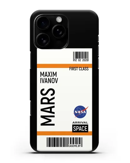 Чехол Космический билет на Марс NASA с именем фамилией силиконовый для iPhone 16 Pro Max