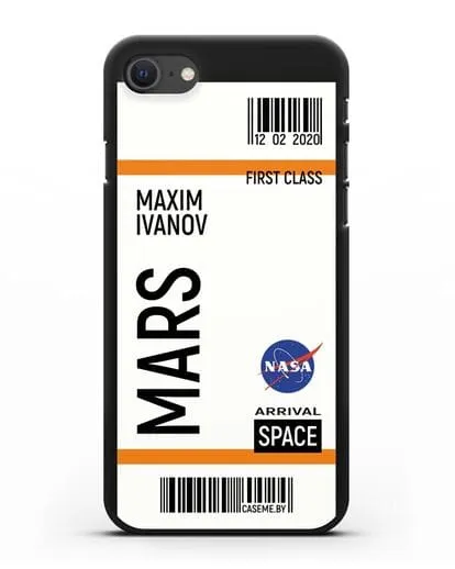 Чехол Космический билет на Марс NASA с именем фамилией силиконовый для iPhone SE 2020