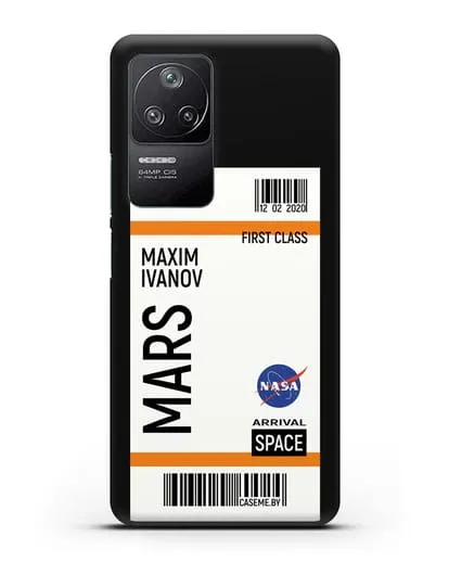 Чехол Космический билет на Марс NASA с именем фамилией силиконовый для Xiaomi Poco F4