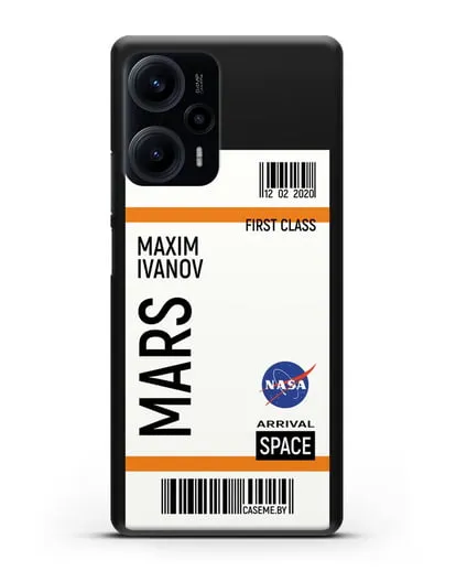 Чехол Космический билет на Марс NASA с именем фамилией силиконовый для Xiaomi Poco F5