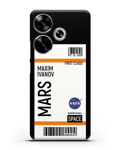 Чехол Космический билет на Марс NASA с именем фамилией силиконовый для Xiaomi Poco F6