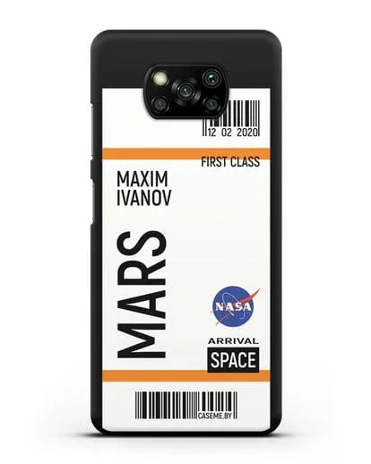 Чехол Космический билет на Марс NASA с именем фамилией силиконовый для Xiaomi Poco X3
