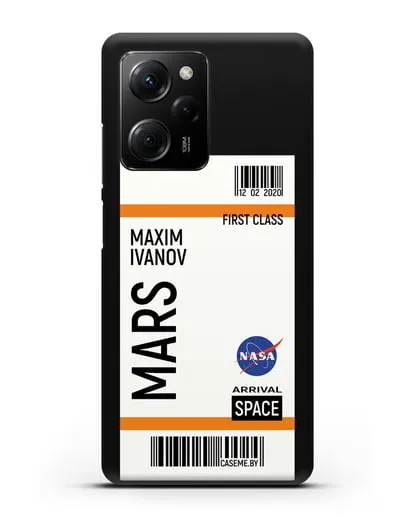 Чехол Космический билет на Марс NASA с именем фамилией силиконовый для Xiaomi Poco X5 Pro