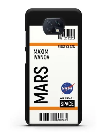 Чехол Космический билет на Марс NASA с именем фамилией силиконовый для Xiaomi Redmi Note 9T