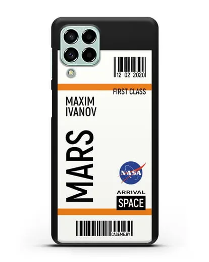 Чехол Космический билет на Марс NASA с именем фамилией силиконовый для Samsung Galaxy M53 [SM-M536]