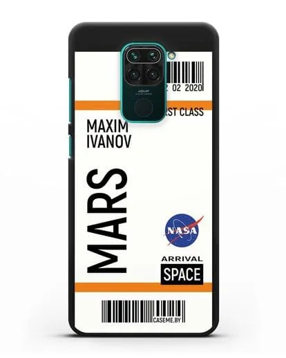 Чехол Космический билет на Марс NASA с именем фамилией силиконовый для Xiaomi Redmi Note 9