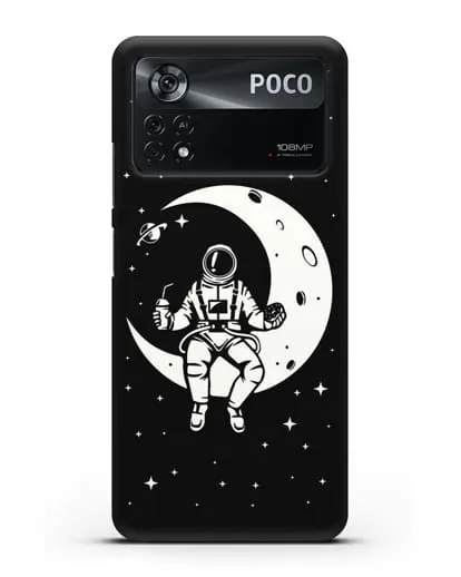 Чехол Космонавт на луне силиконовый для Xiaomi Poco X4 Pro