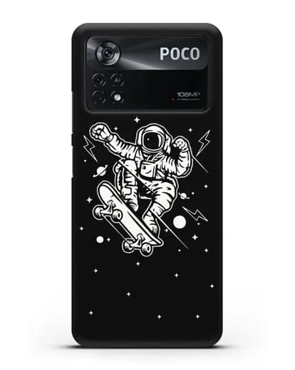Чехол Космонавт на скейте силиконовый для Xiaomi Poco X4 Pro