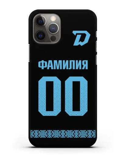 Именной чехол ХК Динамо-Минск с фамилией и номером (сезон 2019-2020) черная форма силиконовый для iPhone 12 Pro