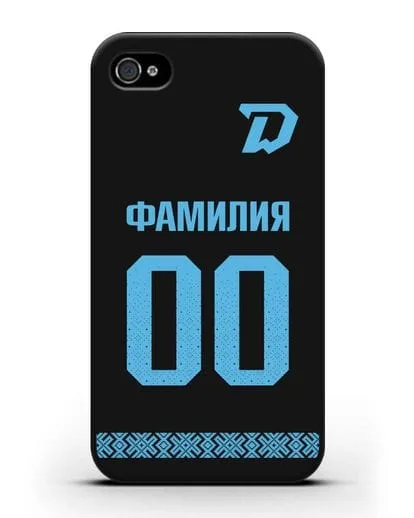 Именной чехол ХК Динамо-Минск с фамилией и номером (сезон 2019-2020) черная форма силиконовый для iPhone 4/4s
