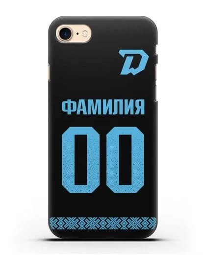 Именной чехол ХК Динамо-Минск с фамилией и номером (сезон 2019-2020) черная форма силиконовый для iPhone 7