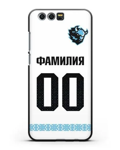 Именной чехол ХК Динамо-Минск с фамилией и номером (сезон 2019-2020) белая форма силиконовый для Honor 9