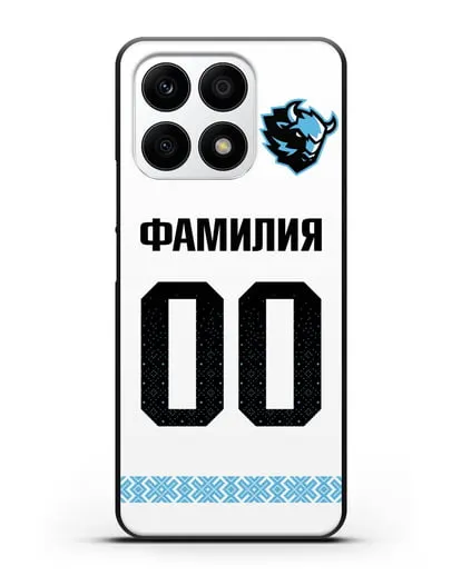 Именной чехол ХК Динамо-Минск с фамилией и номером (сезон 2019-2020) белая форма силиконовый для Honor X8a
