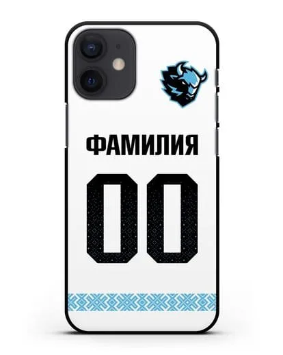 Именной чехол ХК Динамо-Минск с фамилией и номером (сезон 2019-2020) белая форма силиконовый для iPhone 12 mini