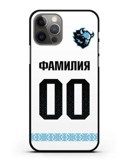 Именной чехол ХК Динамо-Минск с фамилией и номером (сезон 2019-2020) белая форма силиконовый для iPhone 12 Pro