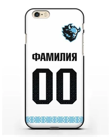 Именной чехол ХК Динамо-Минск с фамилией и номером (сезон 2019-2020) белая форма силиконовый для iPhone 6