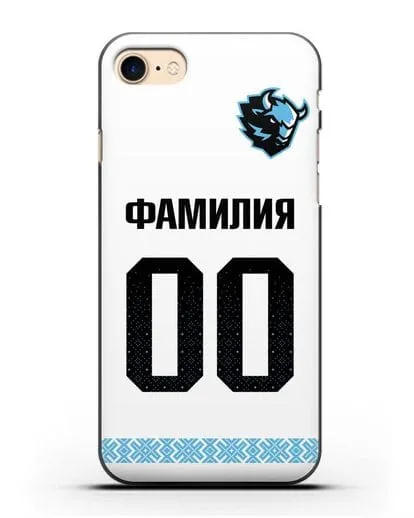 Именной чехол ХК Динамо-Минск с фамилией и номером (сезон 2019-2020) белая форма силиконовый для iPhone 8