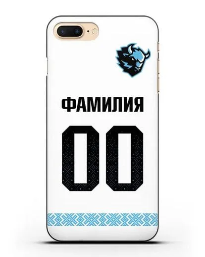 Именной чехол ХК Динамо-Минск с фамилией и номером (сезон 2019-2020) белая форма силиконовый для iPhone 8 Plus