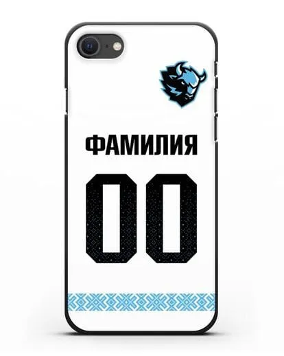 Именной чехол ХК Динамо-Минск с фамилией и номером (сезон 2019-2020) белая форма силиконовый для iPhone SE 2020