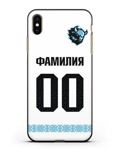 Именной чехол ХК Динамо-Минск с фамилией и номером (сезон 2019-2020) белая форма силиконовый для iPhone XS Max