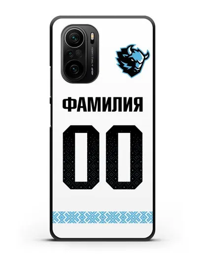 Именной чехол ХК Динамо-Минск с фамилией и номером (сезон 2019-2020) белая форма силиконовый для Xiaomi Poco F3