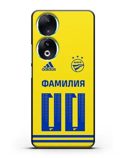 Именной чехол ФК БАТЭ с фамилией и номером (сезон 2020-2021) желтая форма силиконовый для Honor 90
