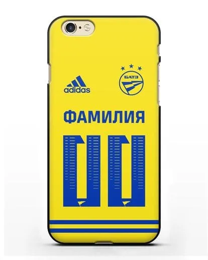 Именной чехол ФК БАТЭ с фамилией и номером (сезон 2020-2021) желтая форма силиконовый для iPhone 6