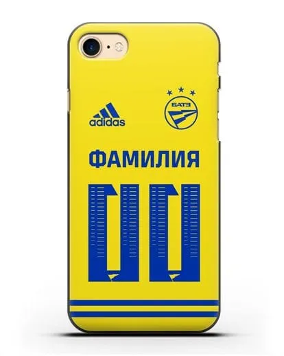 Именной чехол ФК БАТЭ с фамилией и номером (сезон 2020-2021) желтая форма силиконовый для iPhone 7