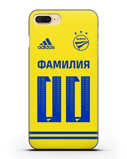 Именной чехол ФК БАТЭ с фамилией и номером (сезон 2020-2021) желтая форма силиконовый для iPhone 7 Plus