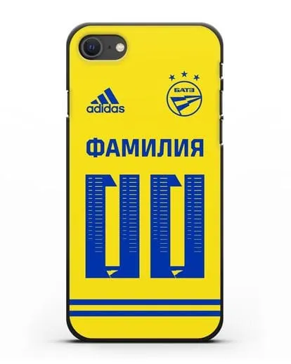 Именной чехол ФК БАТЭ с фамилией и номером (сезон 2020-2021) желтая форма силиконовый для iPhone SE 2020