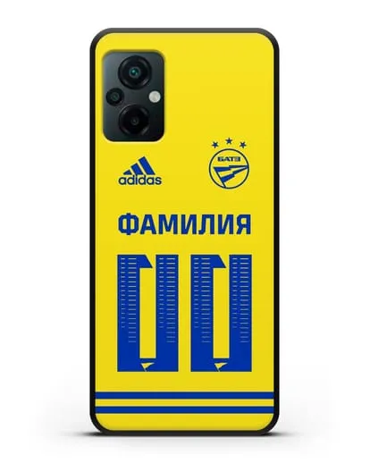 Именной чехол ФК БАТЭ с фамилией и номером (сезон 2020-2021) желтая форма силиконовый для Xiaomi Poco M5