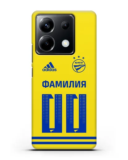 Именной чехол ФК БАТЭ с фамилией и номером (сезон 2020-2021) желтая форма силиконовый для Xiaomi Poco X6