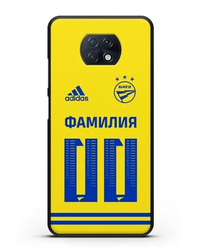 Именной чехол ФК БАТЭ с фамилией и номером (сезон 2020-2021) желтая форма силиконовый для Xiaomi Redmi Note 9T