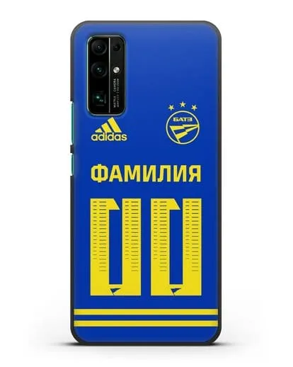 Именной чехол ФК БАТЭ с фамилией и номером (сезон 2020-2021) синяя форма силиконовый для Honor 30