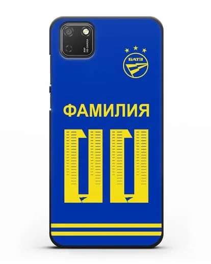 Именной чехол ФК БАТЭ с фамилией и номером (сезон 2020-2021) синяя форма силиконовый для Honor 9S