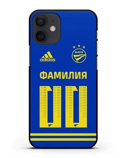 Именной чехол ФК БАТЭ с фамилией и номером (сезон 2020-2021) синяя форма силиконовый для iPhone 12 mini