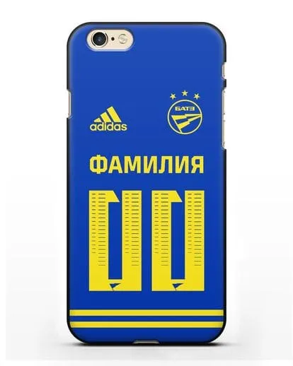 Именной чехол ФК БАТЭ с фамилией и номером (сезон 2020-2021) синяя форма силиконовый для iPhone 6