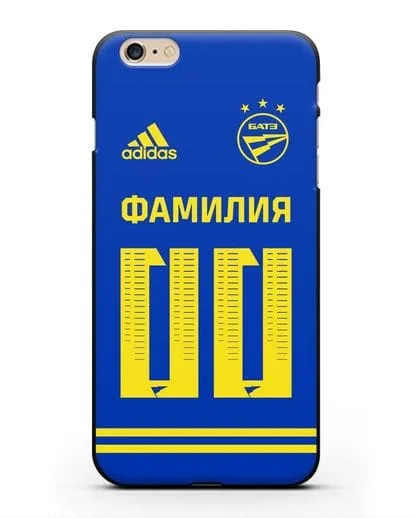 Именной чехол ФК БАТЭ с фамилией и номером (сезон 2020-2021) синяя форма силиконовый для iPhone 6s Plus