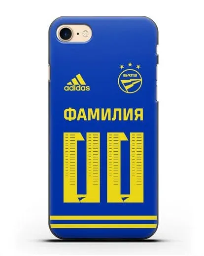 Именной чехол ФК БАТЭ с фамилией и номером (сезон 2020-2021) синяя форма силиконовый для iPhone 7