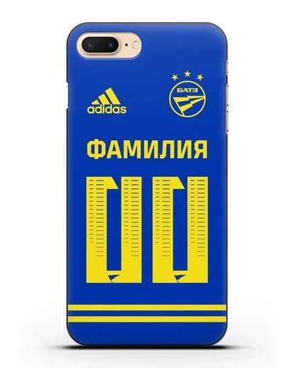 Именной чехол ФК БАТЭ с фамилией и номером (сезон 2020-2021) синяя форма силиконовый для iPhone 7 Plus
