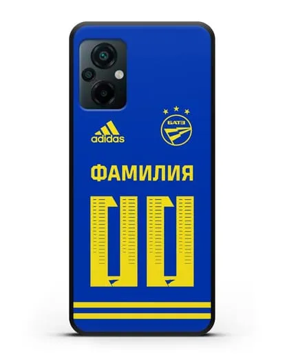 Именной чехол ФК БАТЭ с фамилией и номером (сезон 2020-2021) синяя форма силиконовый для Xiaomi Poco M5