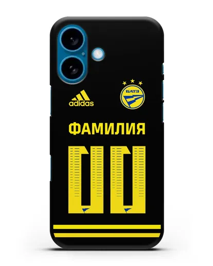 Именной чехол ФК БАТЭ с фамилией и номером (сезон 2020-2021) черная форма силиконовый для iPhone 16